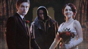 Andrew Gower, David Harewood and Lacey Turner in Frankenstein's Wedding... Live in Leeds