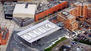 Senedd building from air