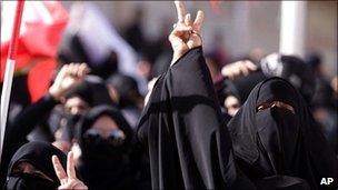 Bahraini women demonstrate in the village of Duraz, outside the capital of Bahrain, Manama, 14 February 2011