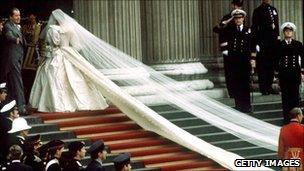 Diana, Princess of Wales, entering St Paul's Cathedral for wedding