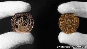 The new coin (left) and a Tudor coin