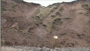 The collapsed section of cliff