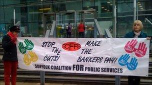 Protesters outside Suffolk County Council offices