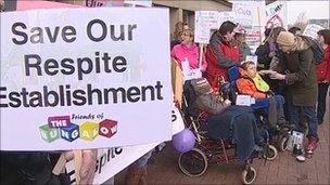 Protesters outside Lancashire County Council's headquarters