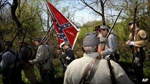 Re-enactors in replica Confederate uniform in Virginia, 2010