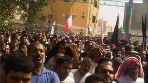 Mourners gather in Sitra. Photo: Anmar