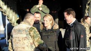 German Defence Minister Karl-Theodor zu Guttenberg with wife Stephanie in Afghanistan (13 Dec 2010)