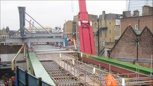 New Borough Market viaduct and Borough High Street bridge under construction