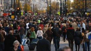 General view of crowds in London's Oxford Street