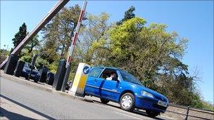 Car at toll barrier on Clifton Suspension Bridge