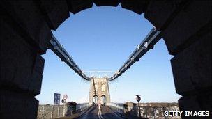 The Menai Bridge on the Isle of Anglesey, North Wales