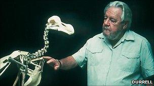 Gerald Durrell with the Dodo skeleton