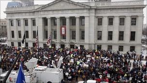 Protesters in Columbus, Ohio on Tuesday