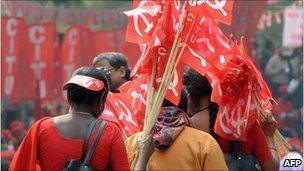 Protesters near the parliament house in Delhi on 23 February 2011