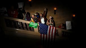 Protesters at the Wisconsin state capitol on Tuesday