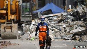 A Japanese rescue worker in Christchurch on 24 February 2011