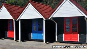 Traditional-style beach huts in Bournemouth