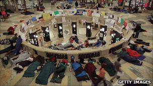 Protesters sleep in the Wisconsin state capitol