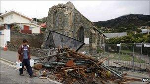 A smashed chapel in Lyttelton, on 24 February 2011