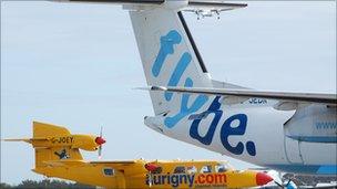 Planes parked at Guernsey Airport