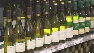 Wine on supermarket shelf