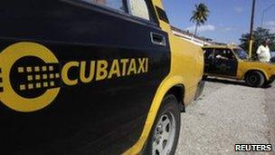 A Cubataxi cab belonging to the state company Cubataxi is parked near the company in Havana, on 8 February, 2011.