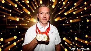 Cyclist Chris Hoy with Olympic golds