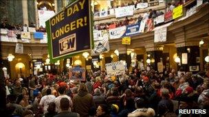 Protesters in Wisconsin's Capitol Building