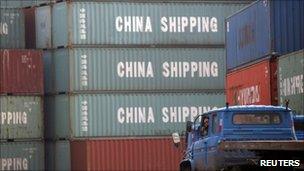 Shipping containers at the port of Shanghai, 14 February 2011