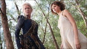 Dame Helen Mirren with Felicity Jones in The Tempest