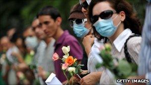Iranian protesters in the Malaysian capital Kuala Lumpur rally in front of the UN Development Programme office demonstrate against the reported arrest in Iran of two opposition figures, Mir Hossein Mousavi and Mehdi Karroubi, 2 March 2011