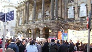 Protests outside Liverpool Town Hall