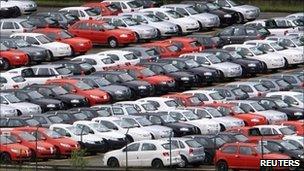 New cars at the Volkswagen plant in Sao Bernardo do Campo, Brazil