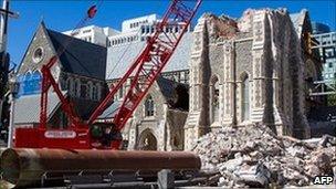 Cathedral bolted with a steel frame, Christchurch on March 3, 2011