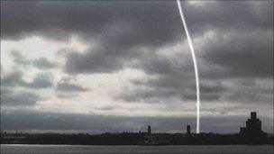 Column of steam over Wirral