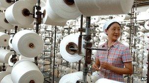 Woman worker in a Chinese textile factory