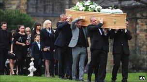 Dean Richards' coffin is carried into Bradford Cathedral
