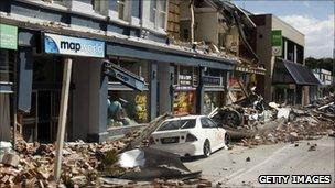 Damaged shops in Manchester Street, Christchurch