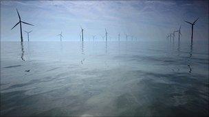 Wind farm in Mersey estuary