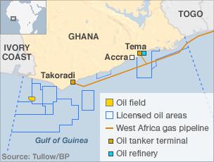 Map of Ghana coastline