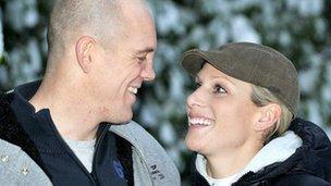 Mike Tindall and Zara Phillips pose at their Gloucestershire home after announcing their engagement