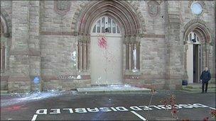 Paint thrown over church