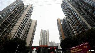 A courtyard between high-rise apartments in southwest China's Chongqing municipality