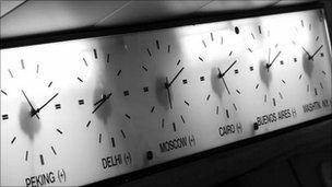 Clocks showing the time around the world