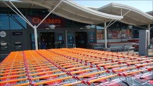 Trolleys outside Checkers supermarket