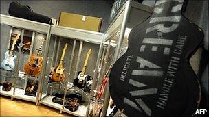 Guitars on display at Bonham's in New York