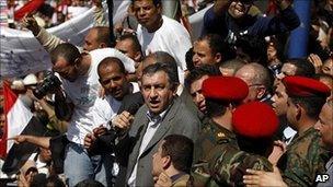 Essam Sharaf addresses crowds in Tahrir Square