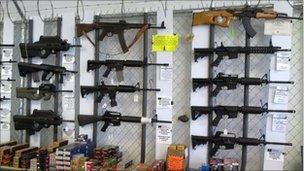 Weapons on sale in a shop in Houston