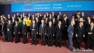 European Union leaders' group photo at a Brussels summit in September 2010