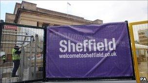 Metal barrier outside Sheffield City Hall